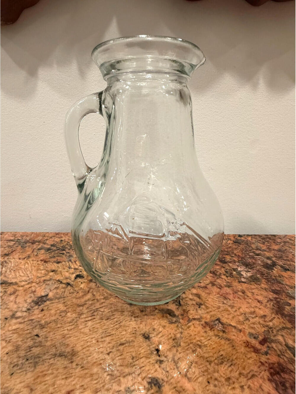 Vintage Small Clear Glass Embossed Ship Pitcher